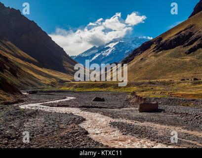 Aconcagua Mountain and Horcones River, Aconcagua Provincial Park, Central Andes, Mendoza Province, Argentina, South America Stock Photo