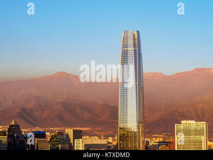 Providencia with Gran Torre Santiago seen from the Metropolitan Park, sunset, Santiago, Chile, South America Stock Photo