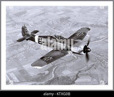 FOCKE-WULF 190 1940’s WORLD WAR 2 The German Nazi Luftwaffe on patrol to engage U.S. American Airforce bombers with a Focke-Wulf 190 Würger fighter aircraft powered by BMW engine during WW2 Stock Photo