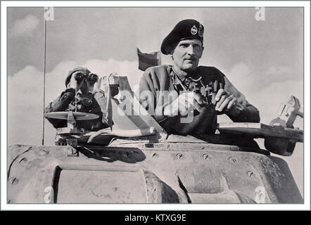 Field Marshal Bernard Montgomery during WW2 (1942-1943) in his  M3A5 General Grant Mk11 tank (Monty's Charger) in North Africa Stock Photo