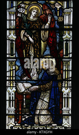Stained glass window by Powell & Sons depicting The Annunciation, St Mary's Church, Stratford St Mary, Suffolk, England; Stock Photo
