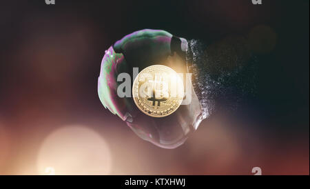 Bitcoin bubble burst - Bitcoin-Crash - digital cryptocurrency concept image Stock Photo