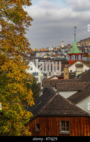 autumnal view over old town of Zurich or Zürich, Switzerland Stock Photo