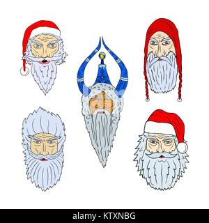 Faces of Santa Clauses of different countries Stock Vector