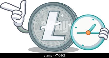 With clock Litecoin character cartoon style Stock Vector