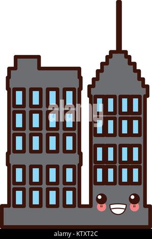 City buildings isolated cute kawaii cartoon Stock Vector