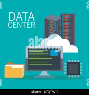 Data center technology icons Stock Vector