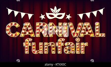 Carnival Funfair Background Vector. Carnival Shining Light Sign. For Masquerade Invitation Card Design. Classic Illustration Stock Vector