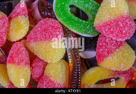 Multicolored background made of various colorful candies Stock Photo