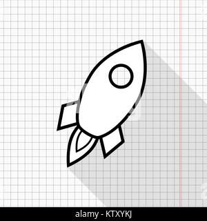Outlined rocket icon illustration on a copybook page Stock Vector