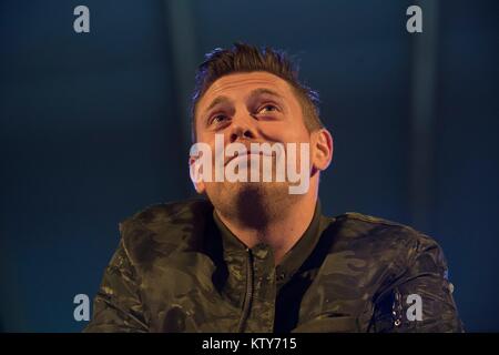 World Wrestling Entertainment (WWE) wrestler The Miz (Michael Mizanin) performs for U.S. soldiers during the USO Holiday Tour at the Moron Air Base December 21, 2017 in Sevilla, Spain. Stock Photo