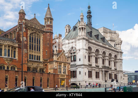 Victorian buildings Sion Hall (left) & 60 Victoria Embankment, former City of London School now JPMorgan, City of London, UK Stock Photo