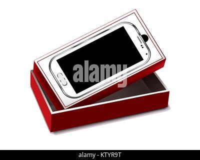 White mobile with red packaging on white background Stock Vector