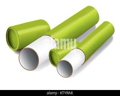Colored packaging cylindrical tube on white background Stock Vector