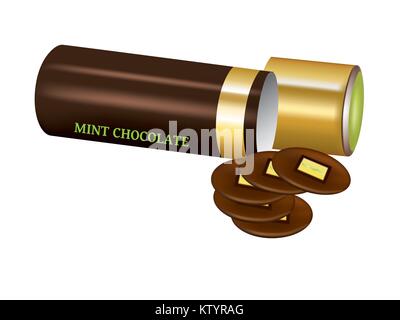 Chocolate packaging in upright cylindrical tube on white background Stock Vector