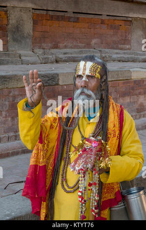 Portrait of Sadhu holy man in Durbar Square, Kathmandu, Nepal Stock Photo