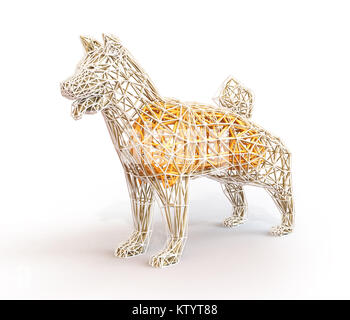 Wire frame of dog in low polygon style. 3D rendering image. Stock Photo