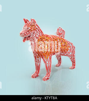 Dog's wire frame shape in low polygon style. 3D rendering image. Stock Photo