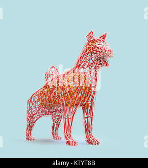Dog's wire frame shape in low polygon style. 3D rendering image. Stock Photo