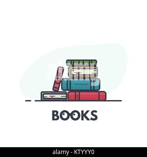 Book pile line art Stock Vector