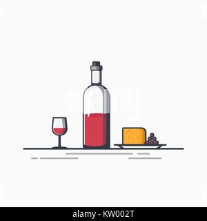 Bottle of wine an cheese Stock Vector
