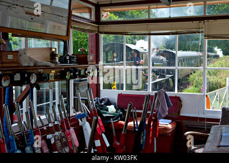 Interior of Wittersham  Road Signalbox, on the Kent and East Sussex Railway