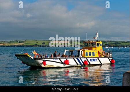 The Black Tor Ferry, or Padstow to Rock Ferry crosses the tidal River Camel in north Cornwall, United Kingdom. The vessel is a seakeeper 715 Stock Photo