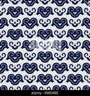 Seamless Blue Chinese Background spiral curve cross retro Japanese pattern Stock Vector