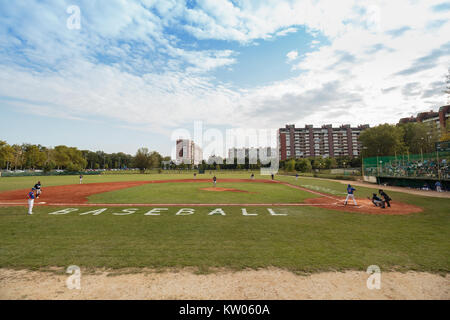 ZAGREB, CROATIA - SEPTEMBER 09, 2017: Baseball match between Baseball Club Zagreb and BK Olimpija 83. Baseball game on baseball playing field Stock Photo