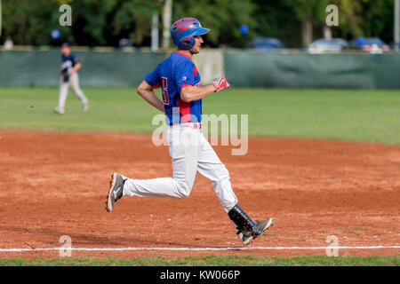 ZAGREB, CROATIA - SEPTEMBER 09, 2017: Baseball match between Baseball Club Zagreb and BK Olimpija 83. Baseball runner in action Stock Photo