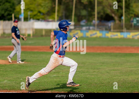 ZAGREB, CROATIA - SEPTEMBER 09, 2017: Baseball match between Baseball Club Zagreb and BK Olimpija 83. Baseball runner in action Stock Photo