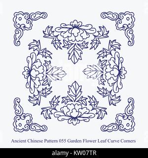 Ancient Chinese Pattern of Garden Flower Leaf Curve Corners Stock Vector