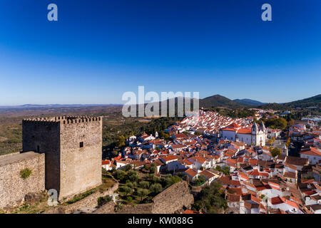 Aerial view of the Castelo de Vide castle and village in Alentejo, Portugal; Concept for travel in Portugal Stock Photo