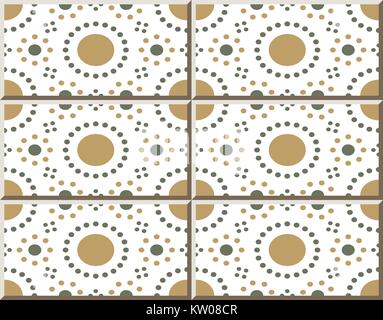 Ceramic tile pattern of round circle dot line flower. Stock Vector