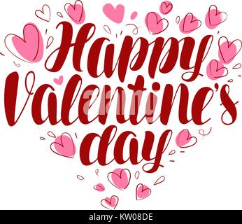Happy Valentine's day, greeting card or banner. Handwritten lettering, calligraphy vector illustration Stock Vector