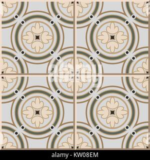 Ceramic tile pattern of vintage round circle frame cross flower. Stock Vector
