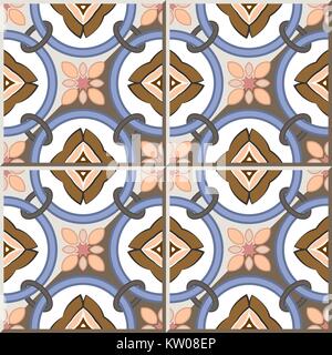 Ceramic tile pattern of vintage round circle cross chain flower. Stock Vector