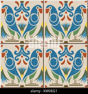 Ceramic tile pattern of bird parrowt flower. Stock Vector