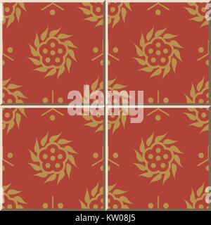 Ceramic tile pattern of oriental chinese round spiral flower Stock Vector