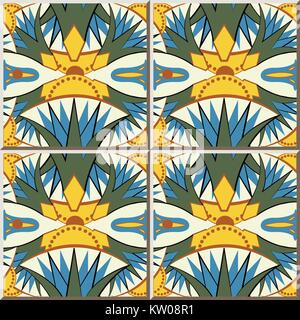 Ceramic tile pattern of sawtooth flower cross Stock Vector
