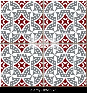 Ceramic tile pattern of gray red round dot spiral circle Stock Vector