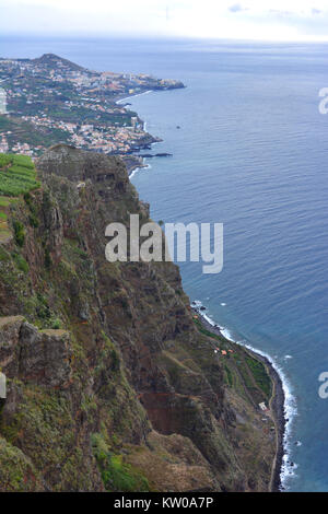 View from the glass floor skywalk at Cabo Girao, Camara de Lobos, Madeira, Portugal Stock Photo