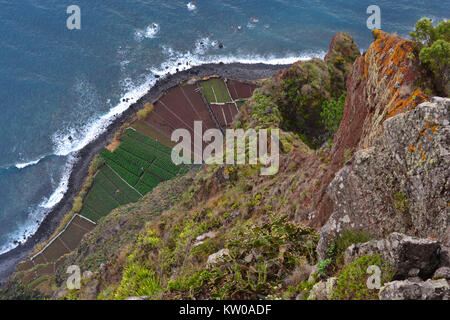 View from the glass floor skywalk at Cabo Girao, Camara de Lobos, Madeira, Portugal Stock Photo