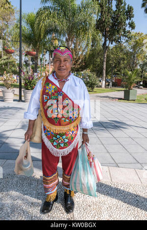 Voladore with beautifully bead work on his outfit, Danza de los Voladores, malecon, Chapala, Jalisco, Mexico Stock Photo