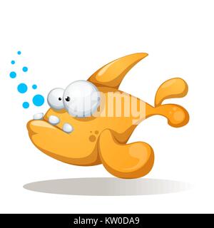 Crazy, funny, cute fish - cartoon character illustration. Stock Vector