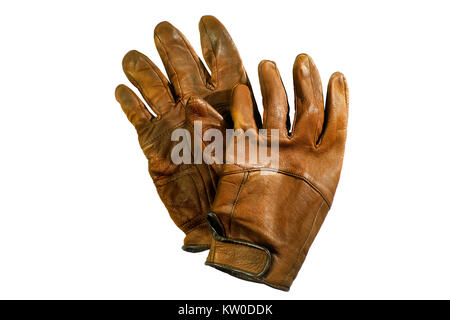 brown leather motorist gloves isolated on white background Stock Photo