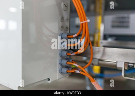 An electric meter, telephone box and cable television utility Stock