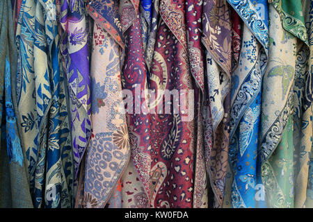 Beautiful silk scarves ready to wear Stock Photo