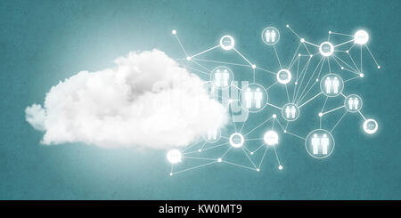 Lines and dots as networking idea drawn on blue background Stock Photo