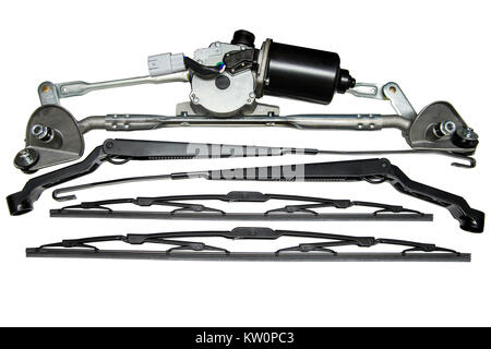 car windshield wiper and levers with brushes on white background Stock Photo